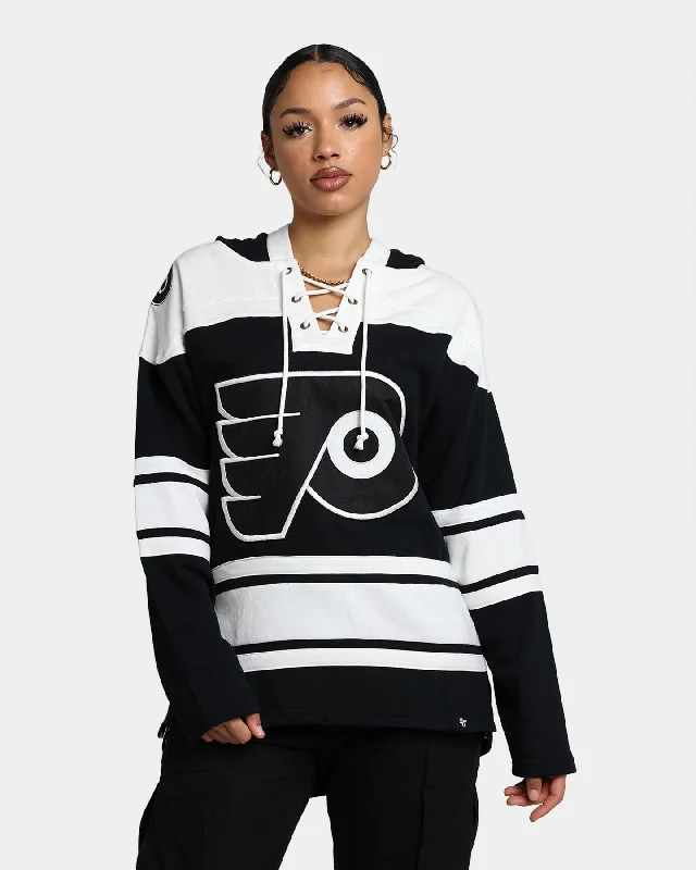 47 Brand Philadelphia Flyers Superior Lacer Hoodie Jet Black Hoodie with Raw Hem Edgy Unfinished