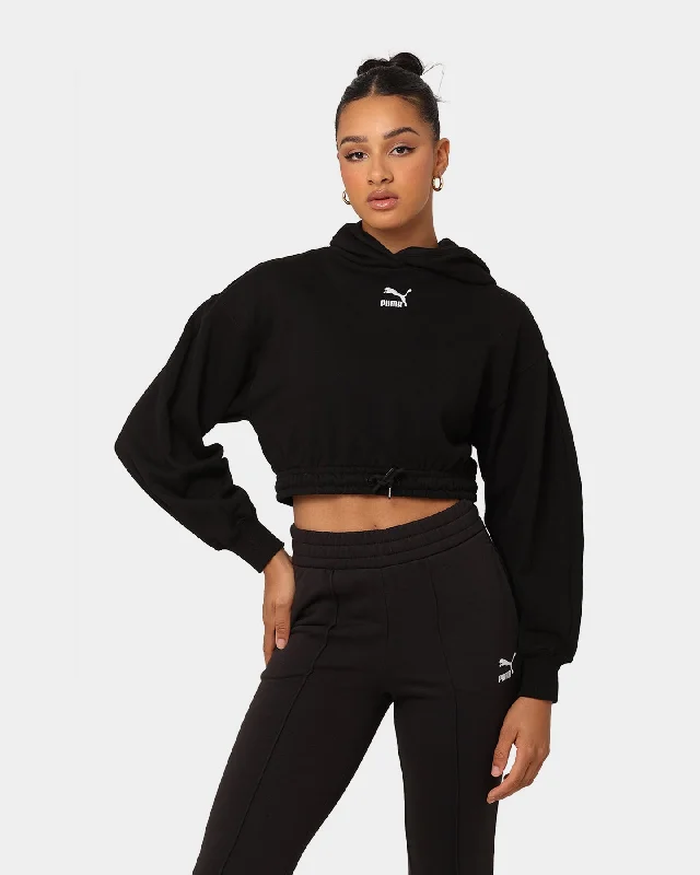 Puma Women's Classics Cropped Hoodie Puma Black Hoodie with Cuffed Sleeves Snug Secure