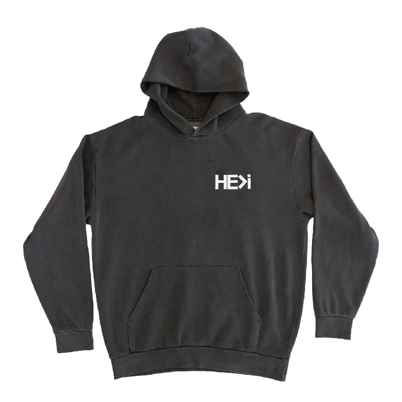 LOGO PULLOVER HOODIE IN PIGMENT BLACK Hoodie with Side Slits Relaxed Casual