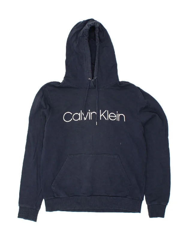 CALVIN KLEIN Mens Graphic Hoodie Jumper Medium Navy Blue Cotton Hoodie with Lace Feminine Delicate