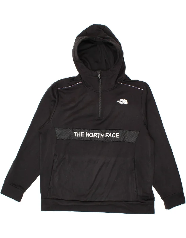 THE NORTH FACE Mens Graphic Zip Neck Hoodie Jumper XL Black Polyester Hoodie with Hem Patch Decorative Personalized