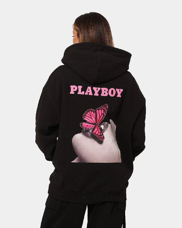 Playboy November '13 Monotone Hoodie Black Magenta Hoodie with Elastic Cuffs Stretchable Comfortable