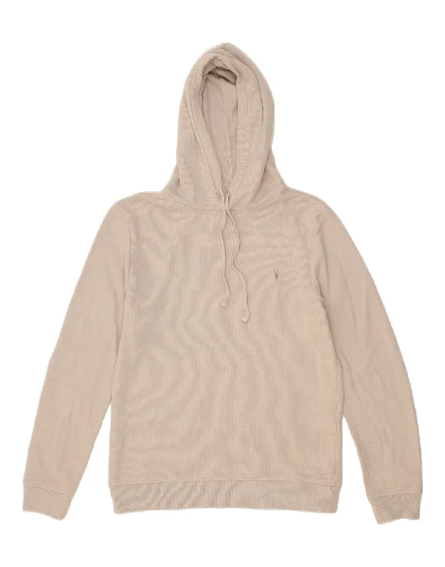 ALL SAINTS Mens Hoodie Jumper Medium Beige Cotton Hoodie with Hem Drawcord Adjustable Customizable