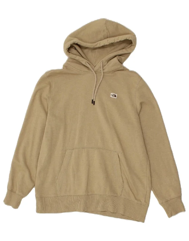 THE NORTH FACE Womens Grant Fit Hoodie Jumper UK 16 Large Beige Cotton Hoodie with Hem Ribbing Snug Secure