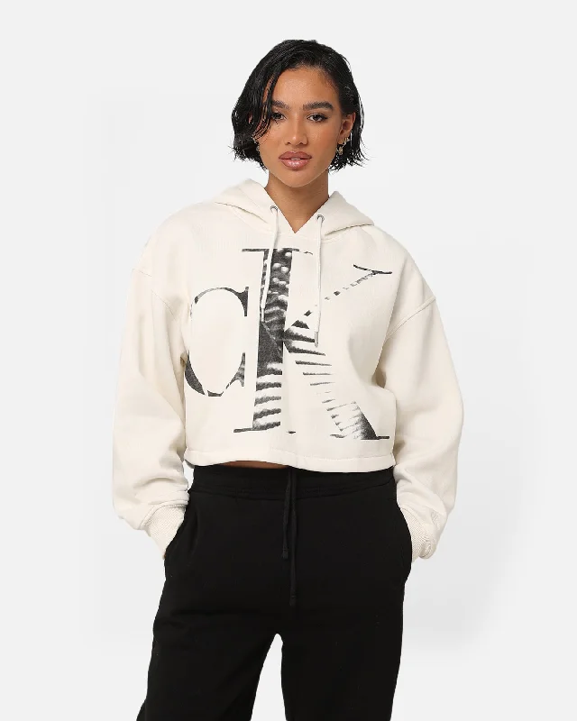 Calvin Klein Women's Blown Up CK Hoodie Ivory Hoodie with High Neck Warm Protective