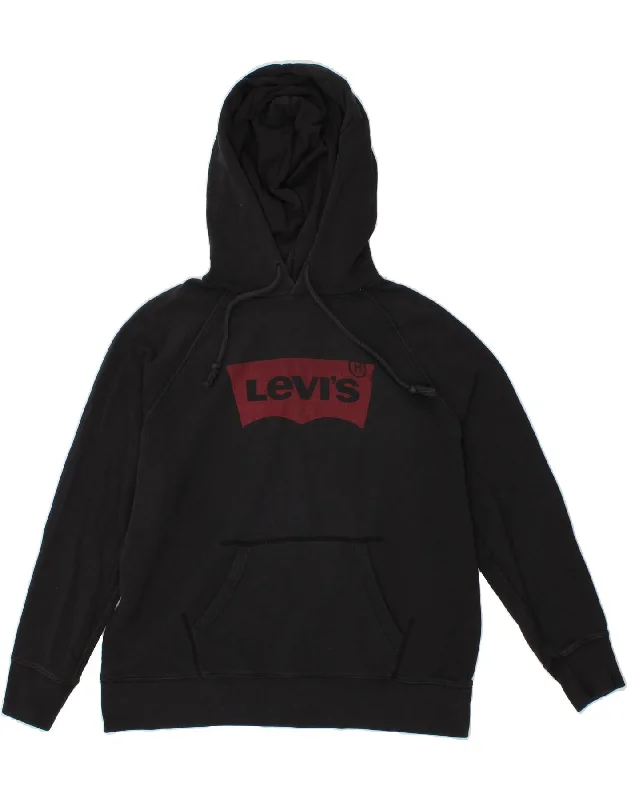 LEVI'S Mens Graphic Hoodie Jumper Large Black Cotton Hoodie with Tied Waist Feminine Flattering