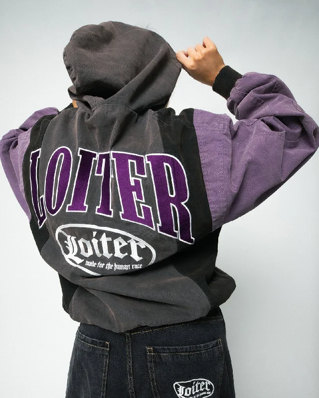 Loiter Splinter Hoodie Charcoal/Purple Hoodie with Double Zipper Versatile Adjustable