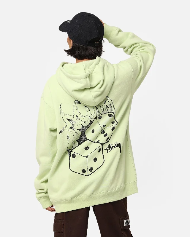 Stussy Fire Dice 50-50 Hoodie Light Green Hoodie with Ribbed Neckline Snug Warm