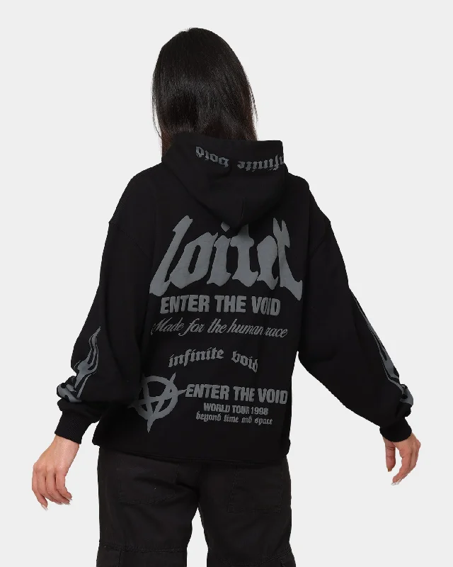 Loiter Void Multi Logo Hoodie Black/Charcoal Hoodie with Elastic Waist Stretchable Comfortable