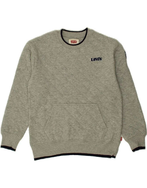 LEVI'S Girls Sweatshirt Jumper 12-13 Years Grey Cotton Hoodie with Slim Fit Tailored Modern