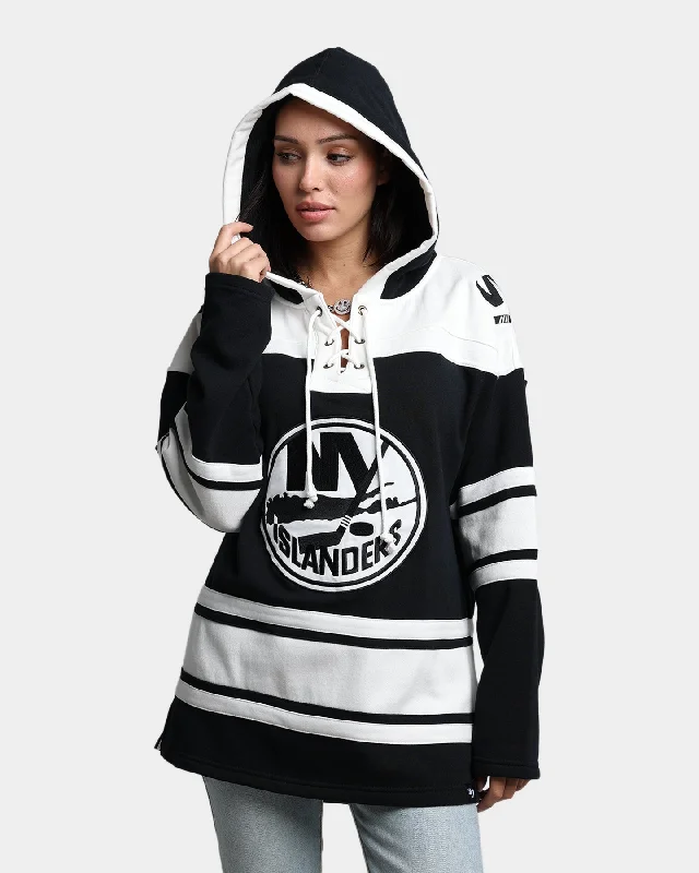 47 Brand New York Islanders Superior Lacer Hoodie Jet Black Hoodie with Drop Shoulder Relaxed Streetwear