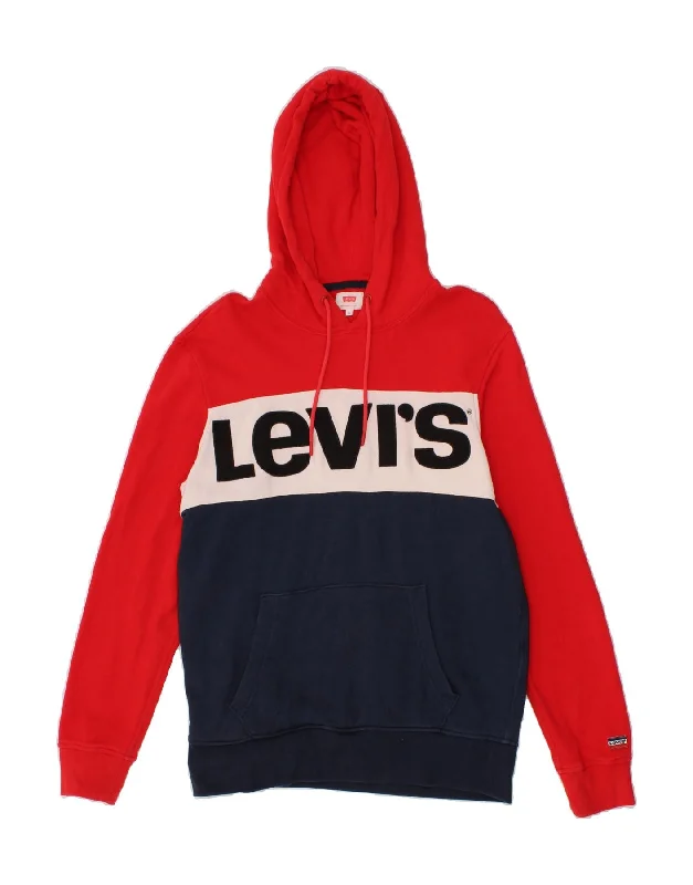 LEVI'S Womens Graphic Hoodie Jumper UK 14 Medium Multicoloured Colourblock Hoodie with Hood Adjustable Protection