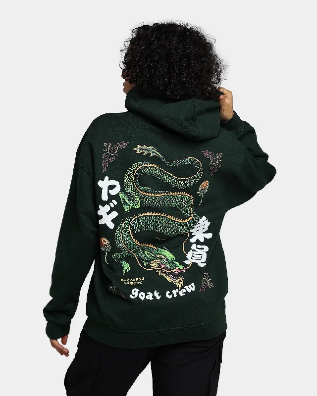 Goat Crew Sleeping Dragons Hoodie Forest Green Hoodie with Pastel Soft Subtle