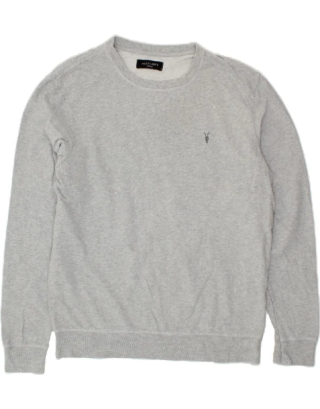 ALL SAINTS Mens Sweatshirt Jumper Medium Grey Cotton Hoodie with Emblem Brand Identity