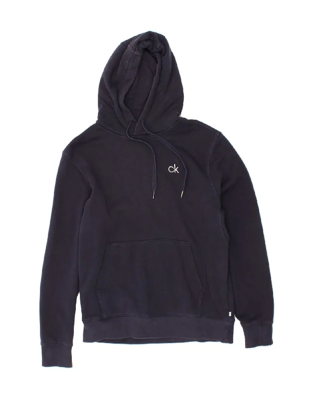 CALVIN KLEIN Mens Hoodie Jumper Medium Navy Blue Cotton Hoodie with Magnetic Closure Innovative Modern