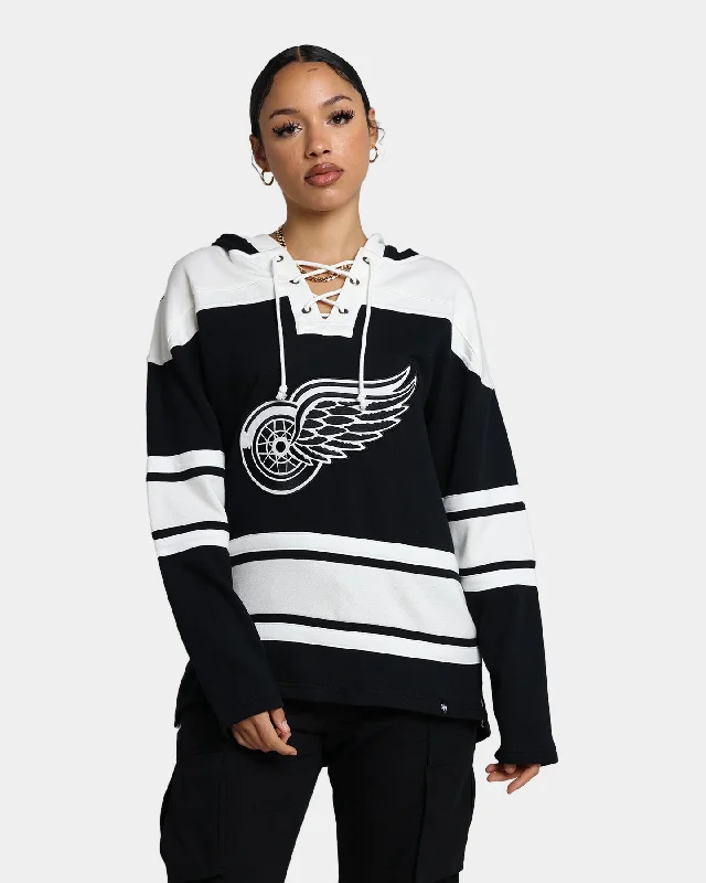 47 Brand Detroit Red Wings Superior Lacer Hoodie Jet Black Hoodie with Applique Textured Unique