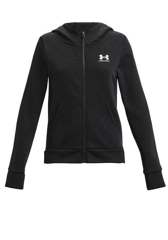 Under Armour Girls Rival Fleece Zip Up Hoodie, Black Hooded Sweatshirt Casual Wear Street Style