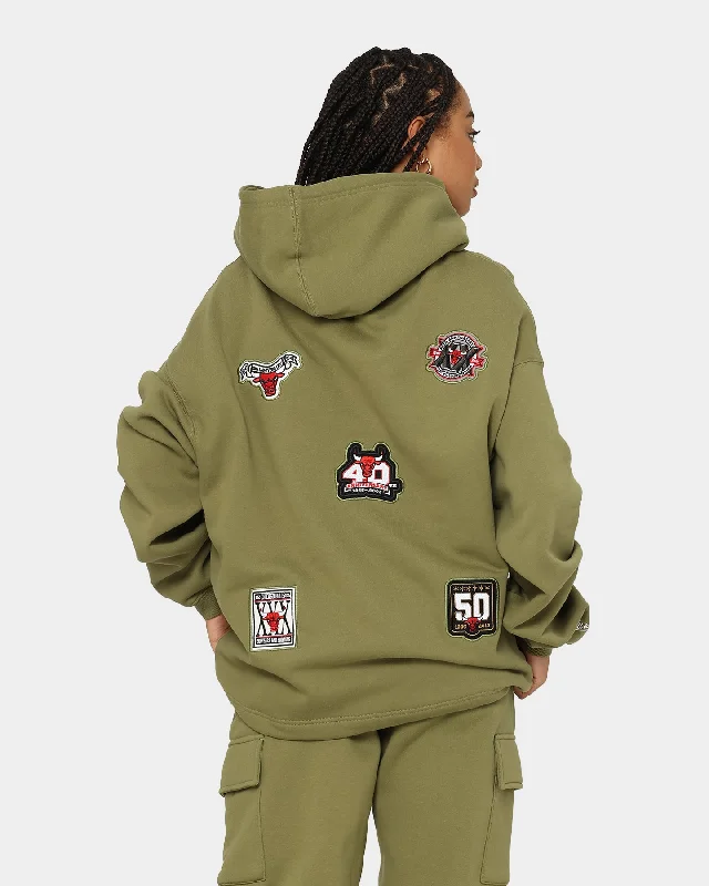 Mitchell & Ness Chicago Bulls Anniversary Hoodie Olive Hoodie with Print Artistic Unique