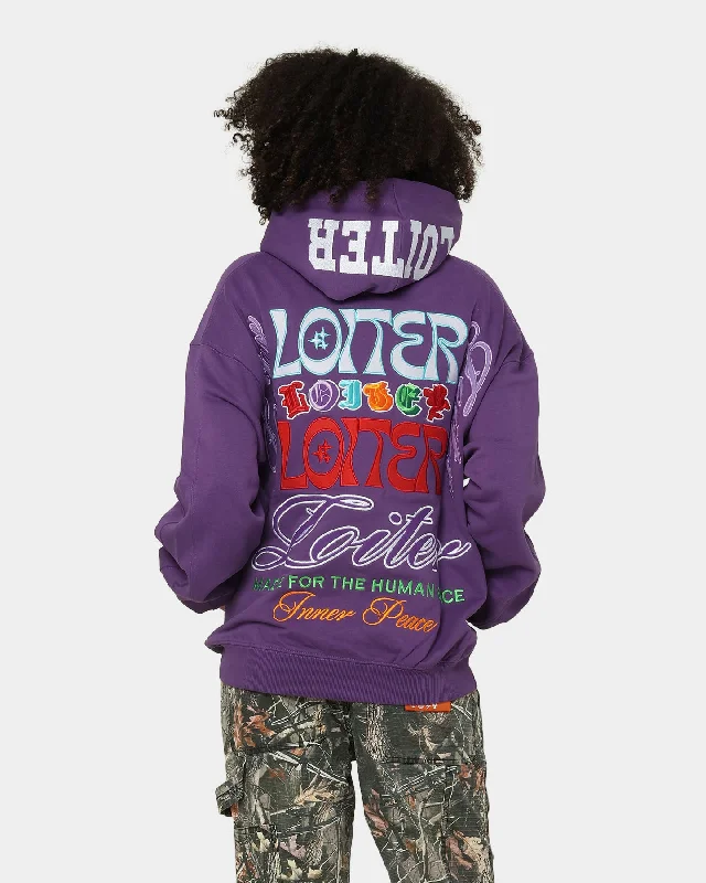 Loiter Stacked Logo Hoodie Purple Hoodie with Zipper Versatile Modern