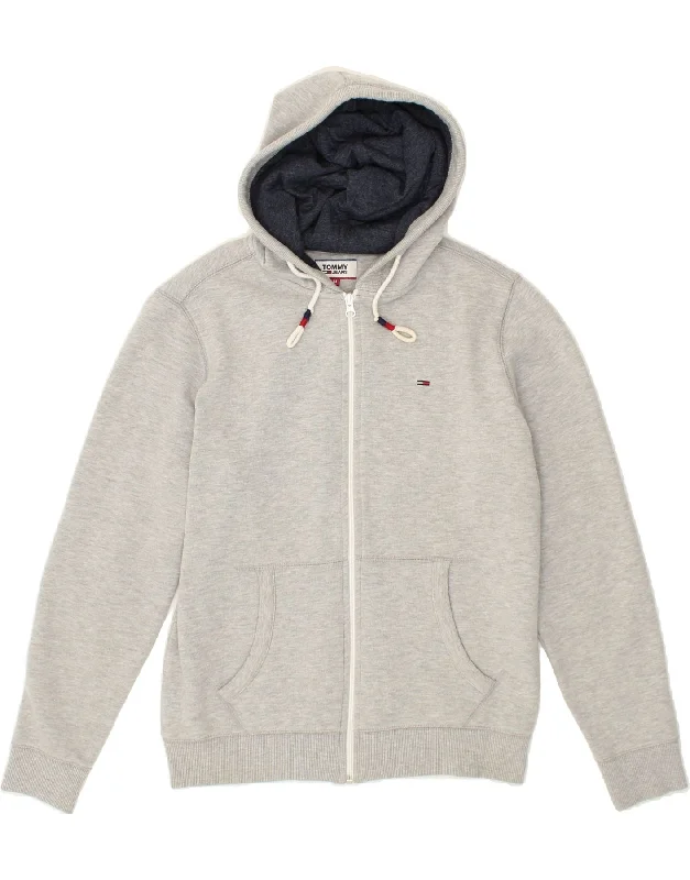 TOMMY HILFIGER Mens Regular Fit Zip Hoodie Sweater Medium Grey Cotton Hoodie with Contrast Stitching Detailed Premium