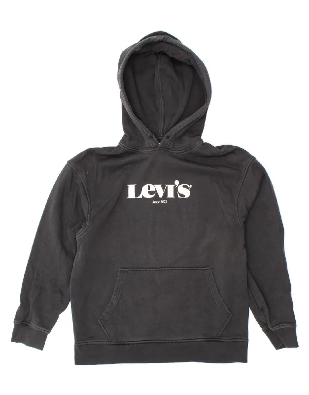 LEVI'S Mens Graphic Hoodie Jumper Small Black Cotton Hoodie with Ribbed Cuffs Snug Fit Comfort