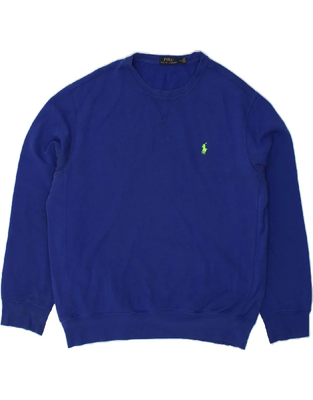 POLO RALPH LAUREN Mens Sweatshirt Jumper Large Blue Cotton Hoodie with Lining Warm Insulated