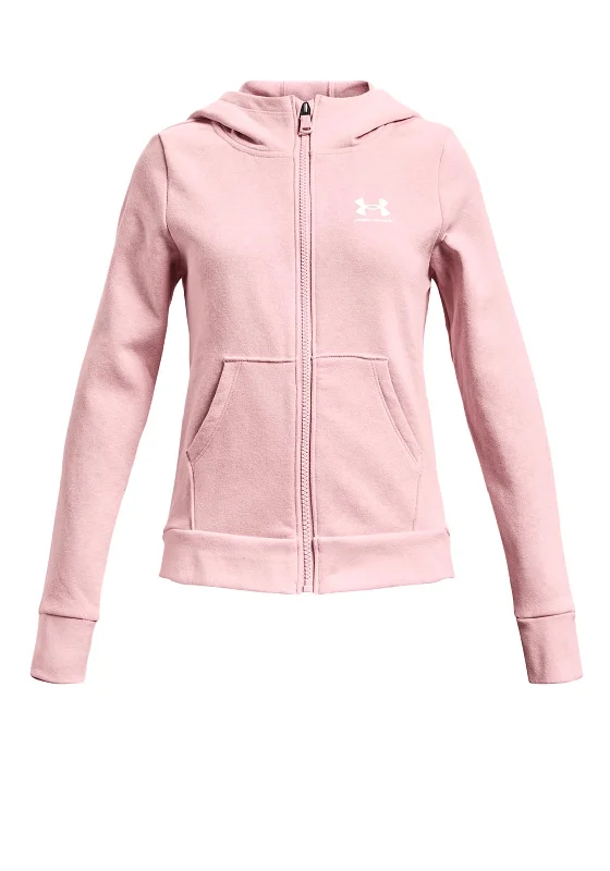 Under Armour Girls Rival Fleece Zip Up Hoodie, Pink Hoodie Jacket Zipper Layering