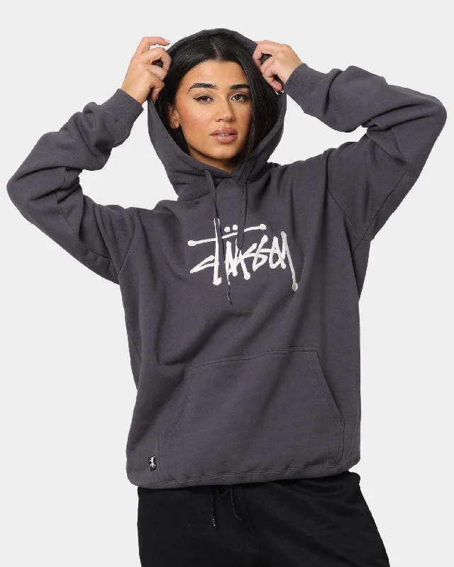 Stussy Embroidered Graffiti Hoodie Charcoal Hoodie with Button Placket Classic Preppy