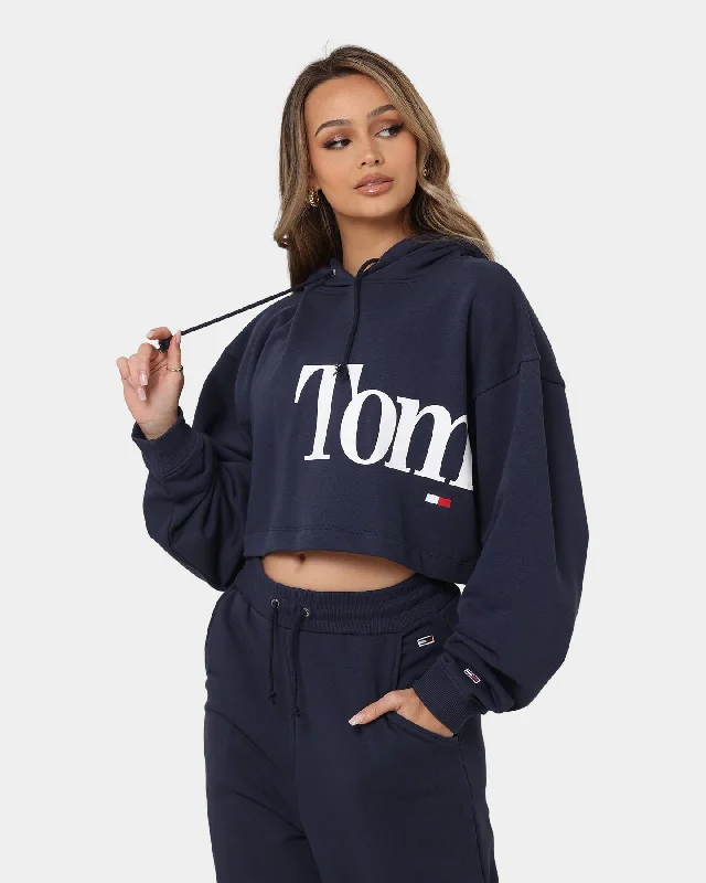 Tommy Jeans Women's Super Crop Bold Hoodie Twilight Navy Hoodie Dress Longline Feminine