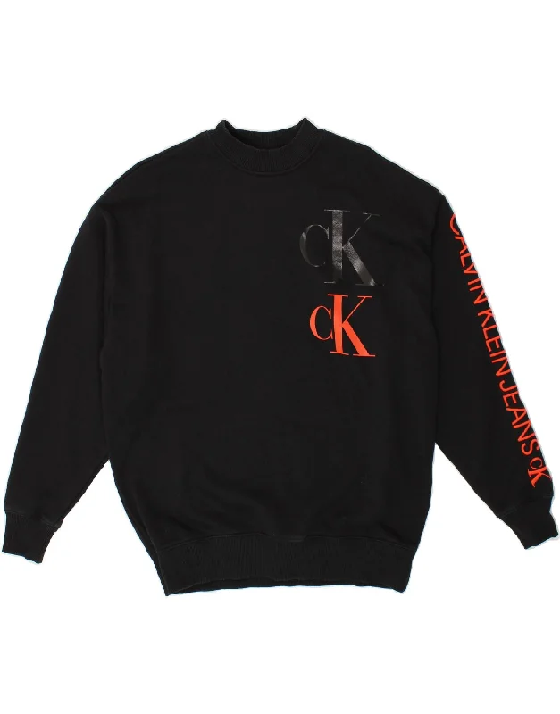 CALVIN KLEIN JEANS Mens Graphic Sweatshirt Jumper Small Black Cotton Hoodie with Zipper Versatile Modern