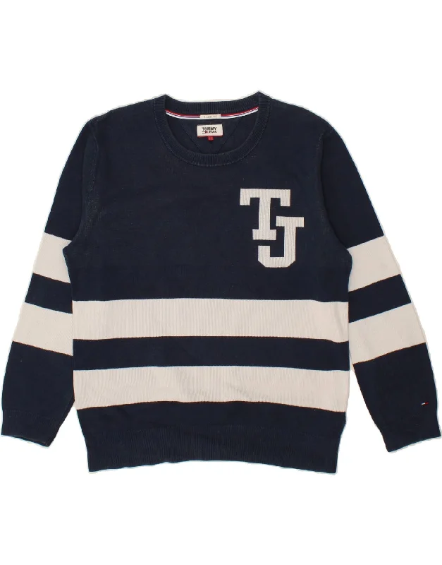 TOMMY HILFIGER Mens Relaxed Fit Sweatshirt Jumper Medium Navy Blue Hoodie with Bell Sleeves Flared Feminine