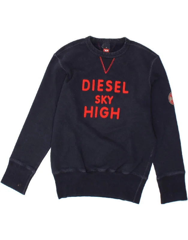 DIESEL Mens Graphic Sweatshirt Jumper Medium Navy Blue Hoodie with Rolled Sleeves Casual Relaxed