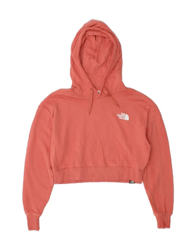 THE NORTH FACE Womens Crop Oversized Hoodie Jumper UK 10 Small Pink Cotton Hoodie with Drawcord Adjustable Secure