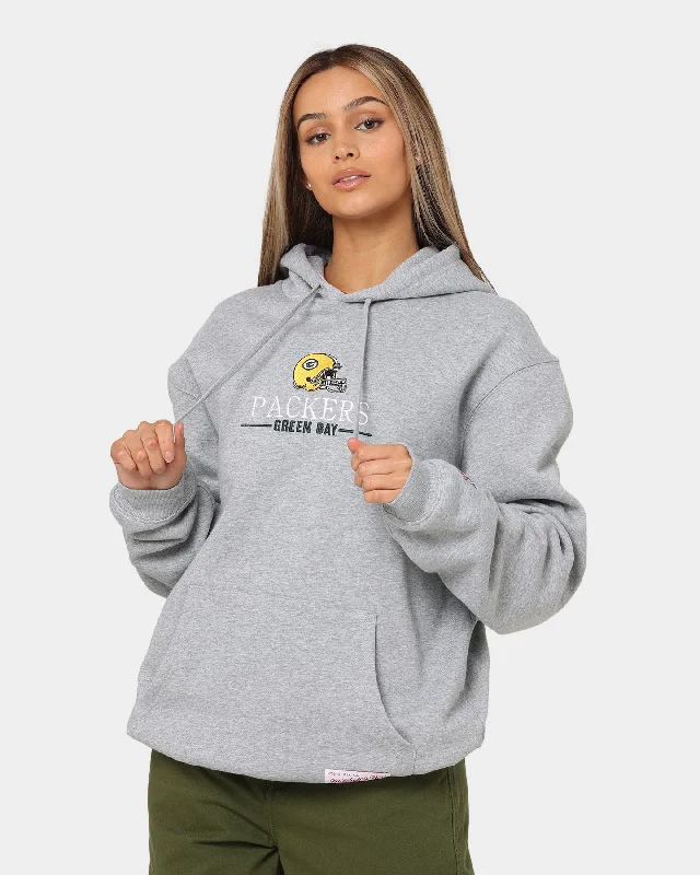 Mitchell & Ness Green Bay Packers Helmet Stack Hoodie Grey Marle Hoodie with Cuffed Sleeves Snug Secure