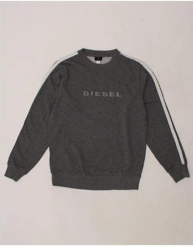 DIESEL Mens Graphic Sweatshirt Jumper Medium Grey Cotton Hoodie with Crew Neck Simple Timeless