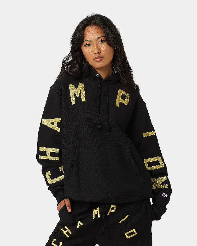 Champion Reverse Weave Large Arch Hoodie Black/Gold Hoodie with High-Low Hem Asymmetrical Trendy