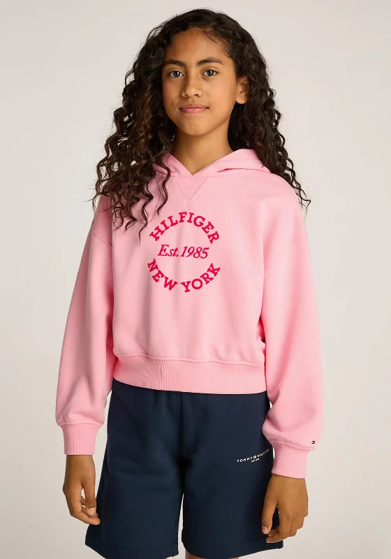 Tommy Hilfiger Girl New York Long Sleeve Hoodie, Pink Hoodie with Back Slit Movement Comfort