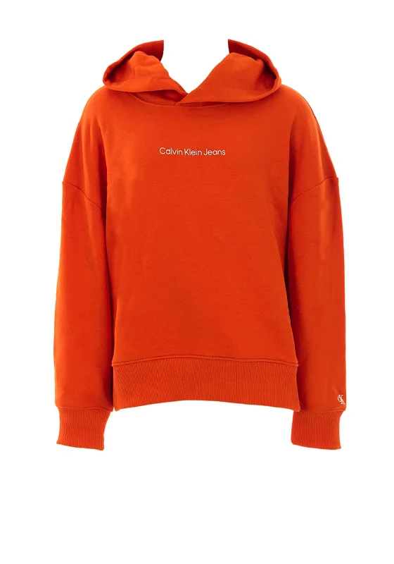 Calvin Klein Jeans Logo Boxy Hoodie, Orange Graphic Hoodie Design Print