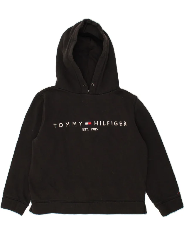 TOMMY HILFIGER Womens Oversized Graphic Hoodie Jumper UK 6 XS Black Hoodie with Slit Hem Functional Movement