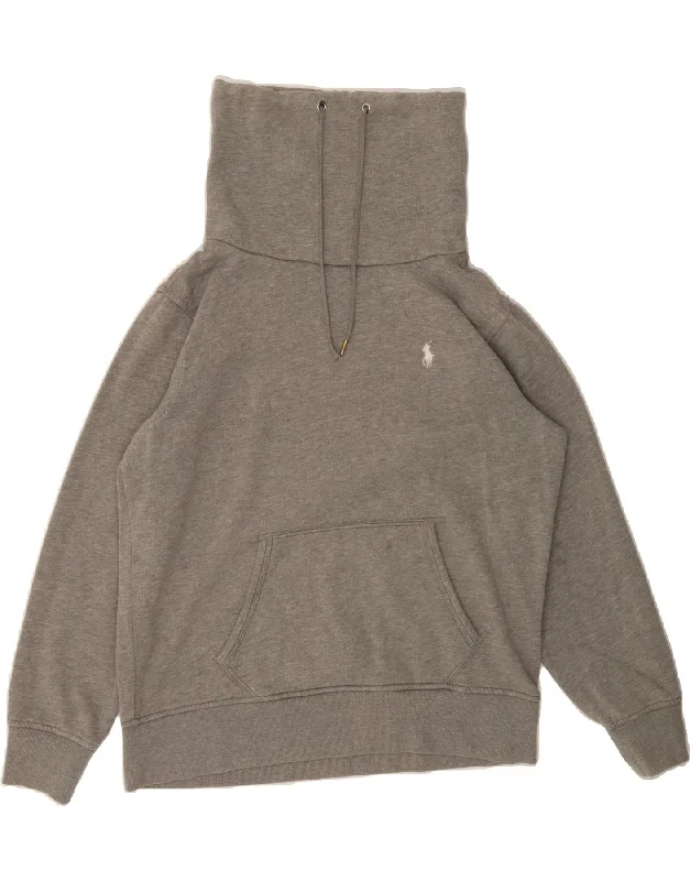 POLO RALPH LAUREN Womens Oversized Sweatshirt Jumper UK 10 Small Grey Hoodie with Full-Zip Functional Layering