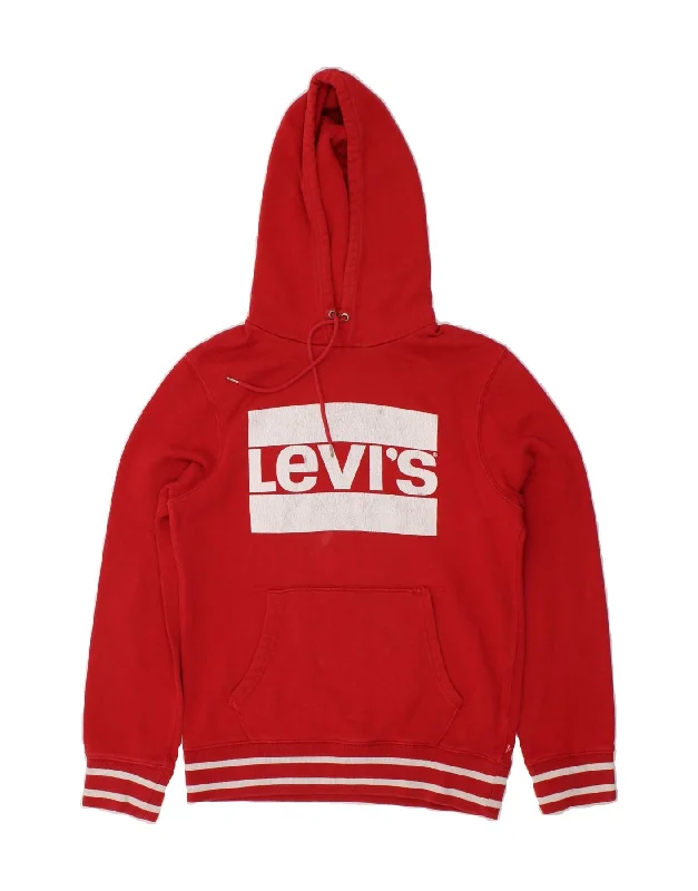 LEVI'S Mens Graphic Hoodie Jumper Small Red Hoodie with Stripes Bold Sporty