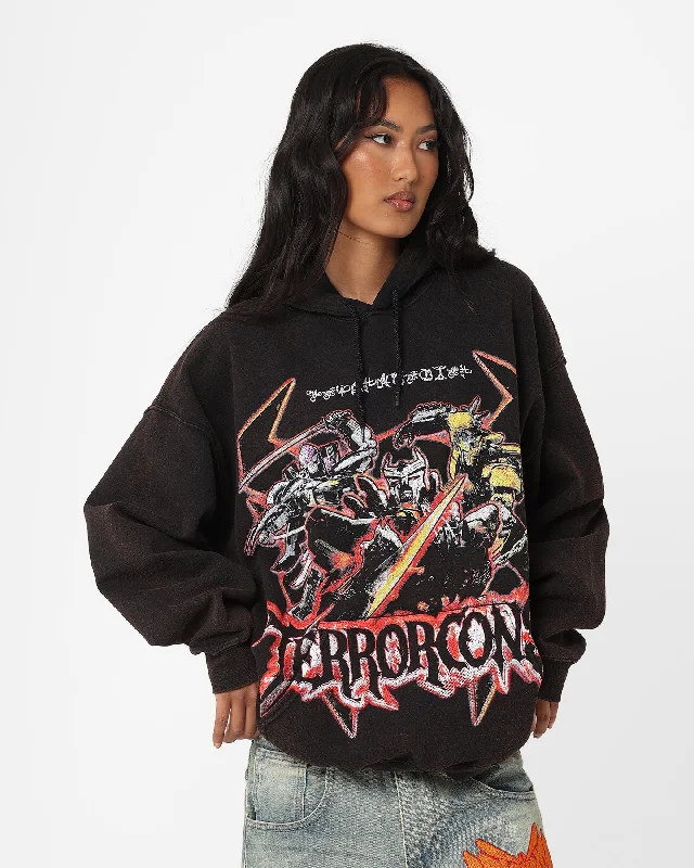 Goat Crew X Transformers Terrorcons Vintage Hoodie Black Wash Hoodie with Velcro Closure Adjustable Secure