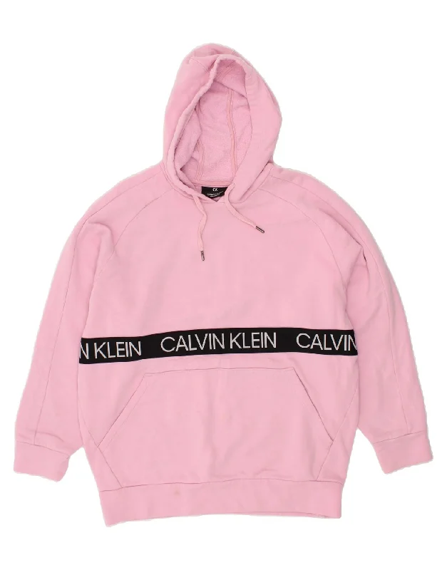 CALVIN KLEIN Womens Oversized Hoodie Jumper UK 10 Small Pink Colourblock Hoodie with Mesh Breathable Sporty