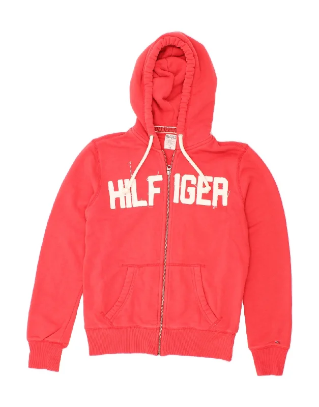 TOMMY HILFIGER Mens Graphic Zip Hoodie Sweater Medium Red Cotton Hoodie Sweatshirt Pullover