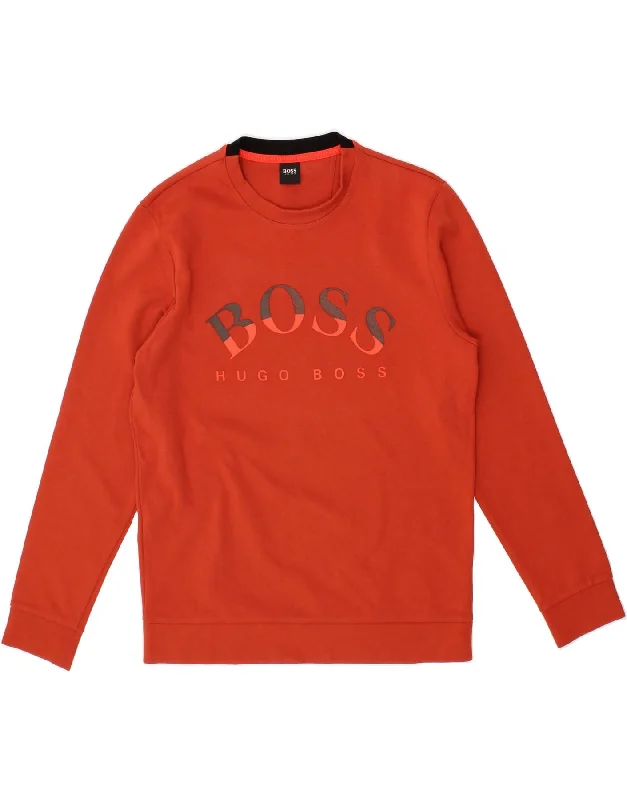 HUGO BOSS Mens Graphic Sweatshirt Jumper Large Orange Cotton Hoodie with Full-Zip Functional Layering