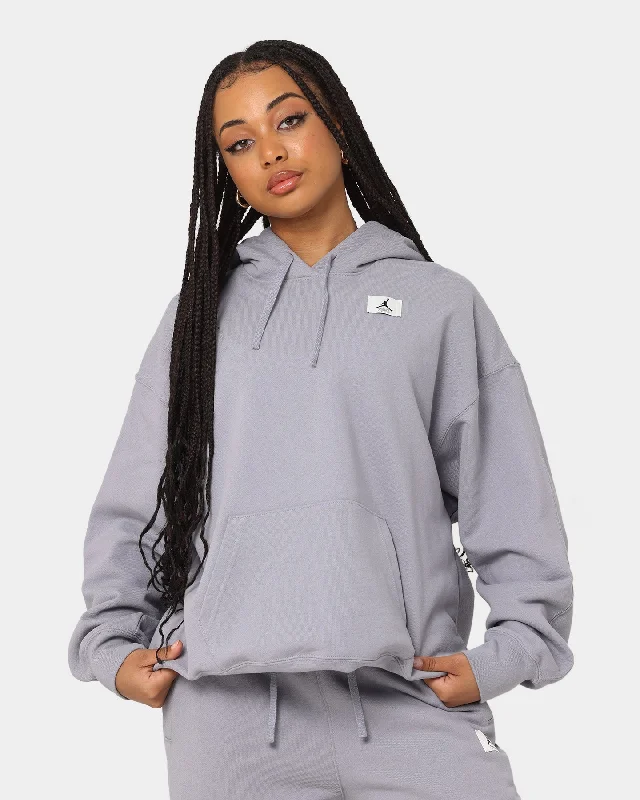 Jordan Women's Jordan Flight Fleece Hoodie Cement Grey Hoodie with Hem Frayed Vintage Worn