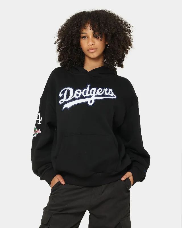 New Era Los Angeles Dodgers Lockstitch Script Hoodie Black Hoodie with Neon Bright Vibrant