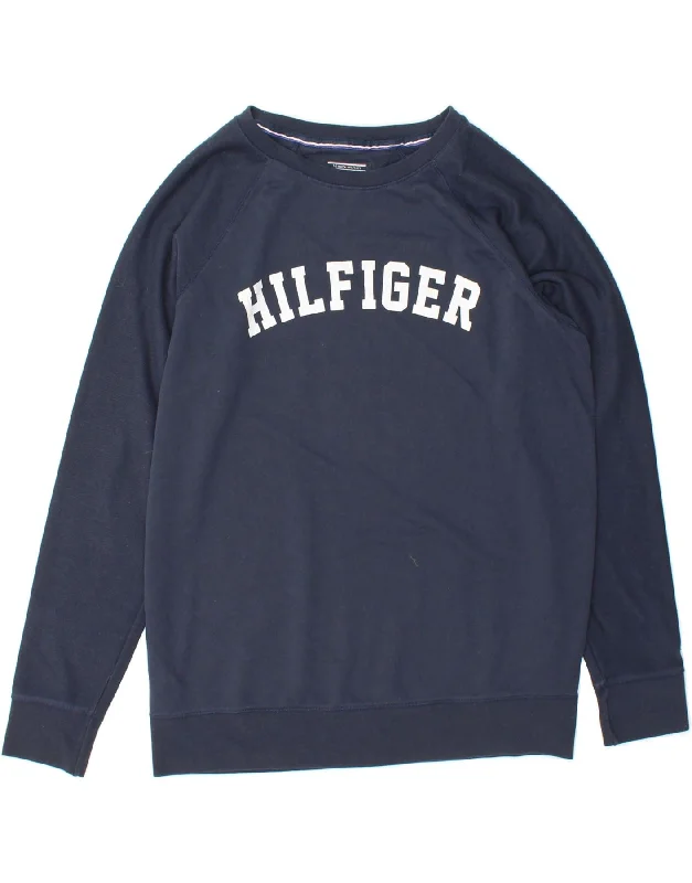 TOMMY HILFIGER Mens Graphic Sweatshirt Jumper XS Navy Blue Cotton Hoodie with Gradient Ombre Colorful