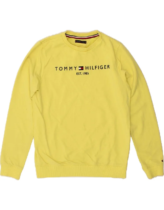 TOMMY HILFIGER Womens Graphic Sweatshirt Jumper UK 12 Medium Yellow Hoodie Jacket Zipper Layering