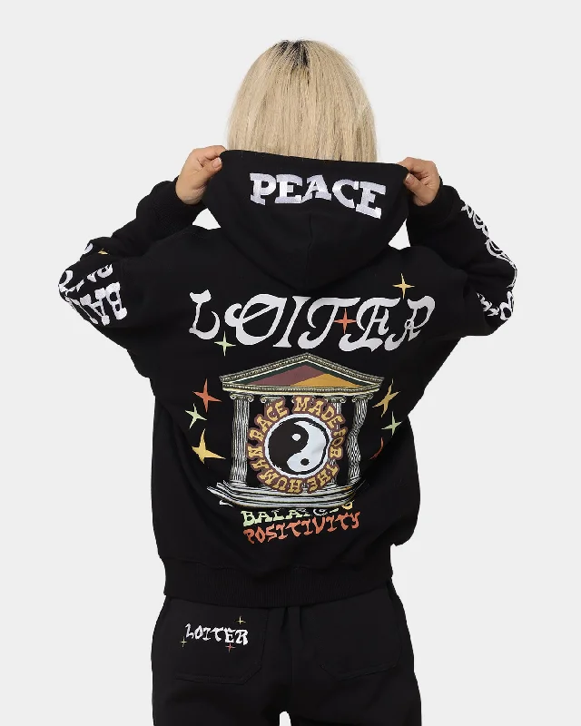 Loiter Peace Walker Hoodie Black Hoodie with Hood Adjustable Protection